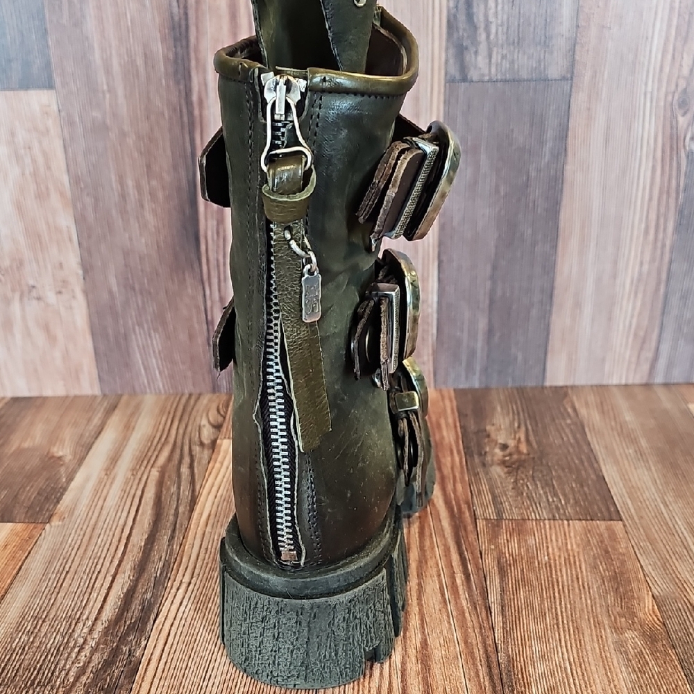 A.S.98 Green Leather Buckle Boots - Picture 6 of 11